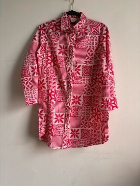 Pink Patterned Long-Sleeve Shirt Dress